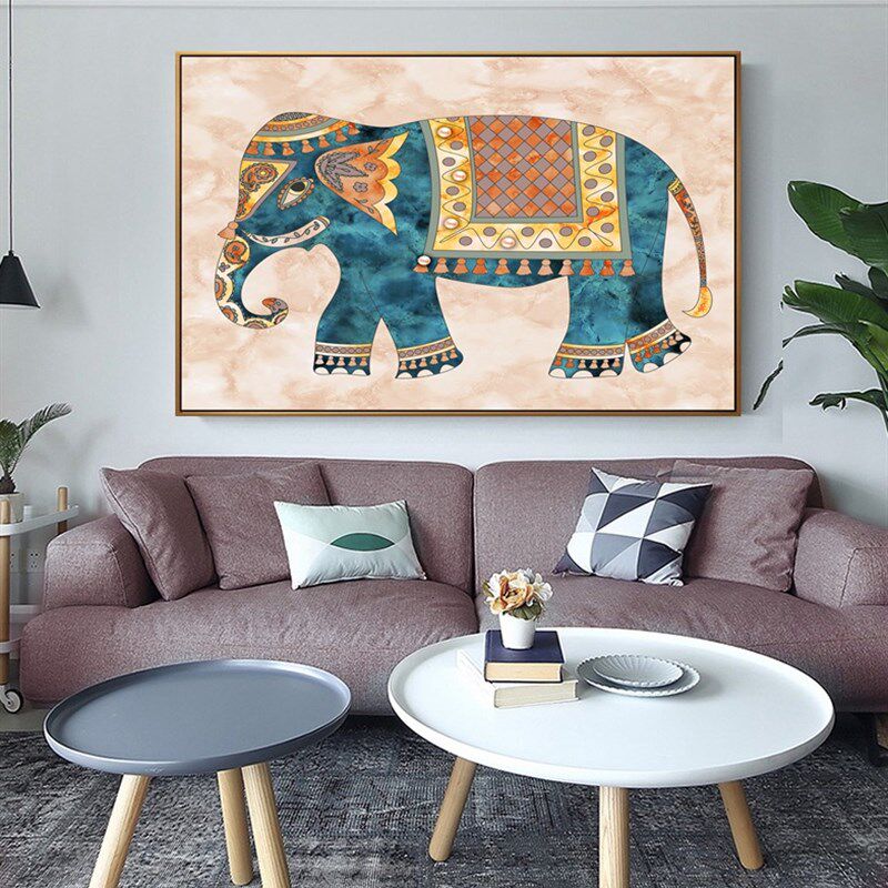 泰式大象装饰画简美轻奢客厅挂画玄关过道卧室餐厅招财动物墙壁画