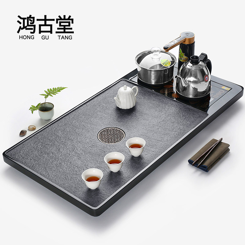 乌金石茶盘套装家用全自动上水茶台金灶烧水壶一体电磁炉石头茶海