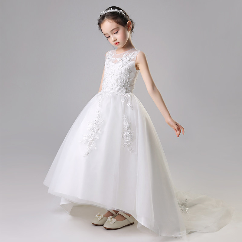 儿童晚礼服裙女童公主婚纱蓬蓬纱小孩拖尾主持模特走秀钢琴演出服