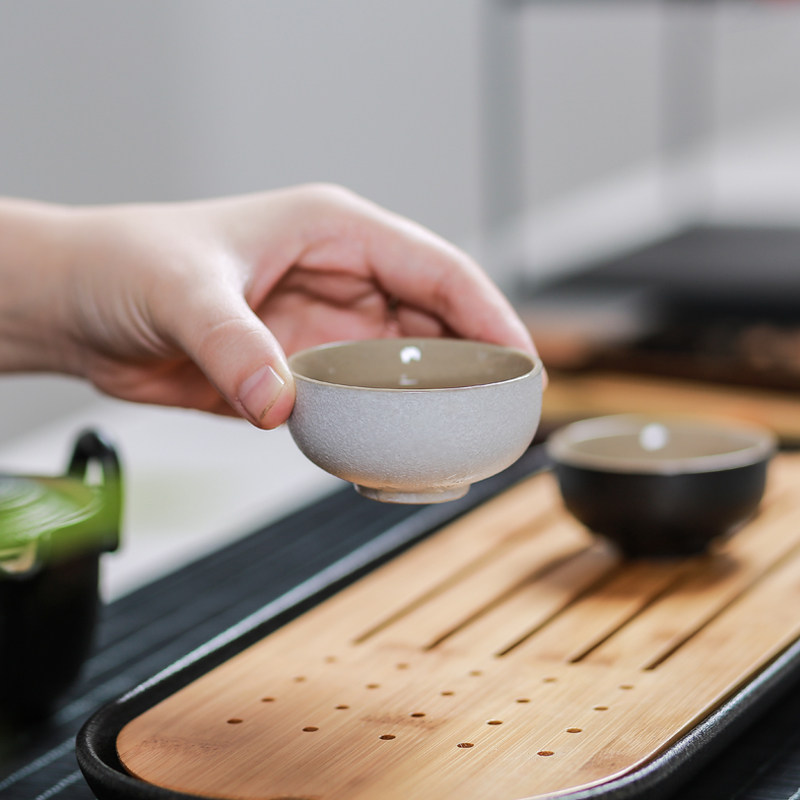 日式简约干泡台粗陶迷你功夫小茶盘储水陶瓷茶托盘竹制长方形茶台