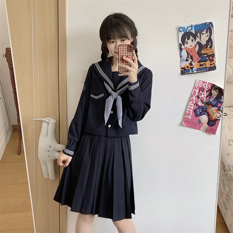 樱花家族校供感【立沪高】灰蓝三本jk制服水手服长袖中间服套装女