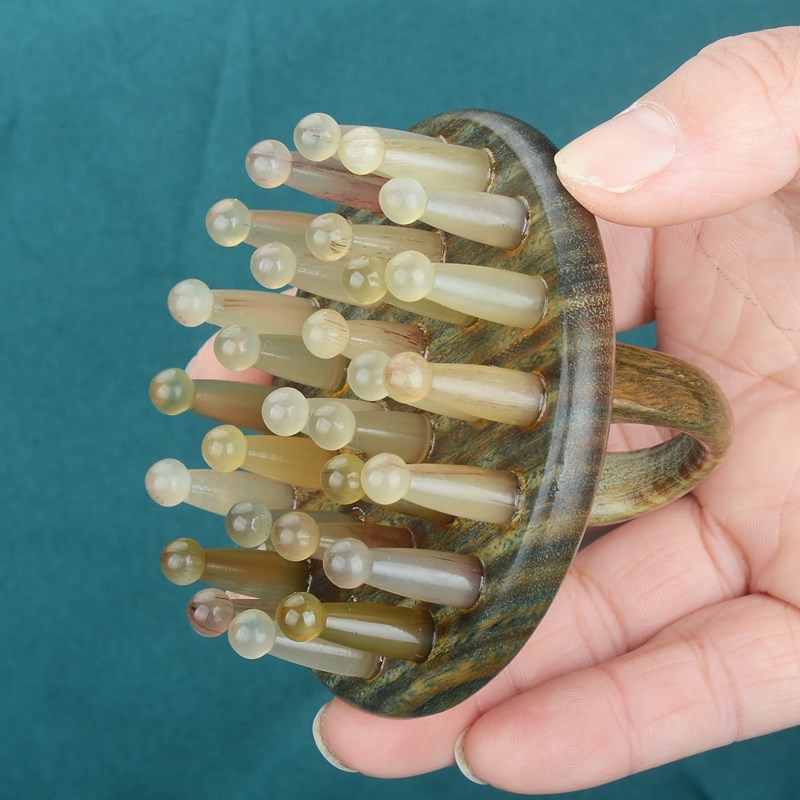 牛角梳指环梳按摩头皮刮痧按摩梳头部经络梳家用多功能圆盘洗头梳
