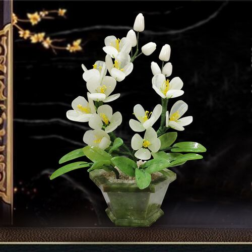 天然玉石景泰蓝工艺品玉器盆景兰花玄关酒柜客厅创意盆栽摆件