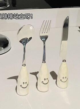 可立式304不锈钢勺子叉子套装家用西餐餐勺高颜值儿童吃饭调羹