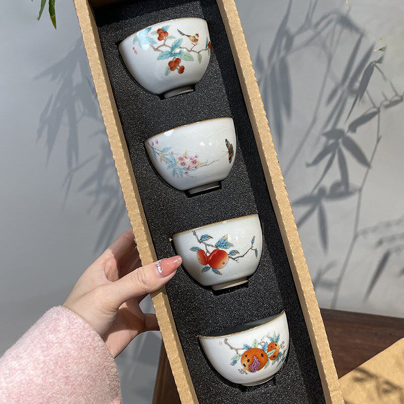 惊蛰 月白汝窑细微开片系列套装杯茶碗大号中式家用茶具家用