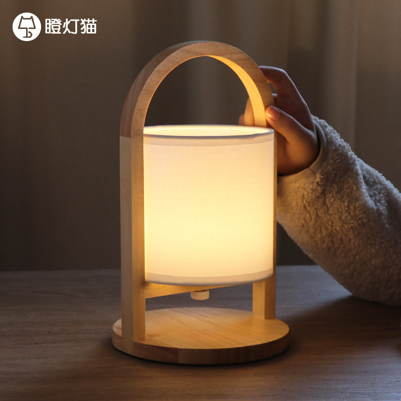 夜提灯台灯便携卧室床头灯创意实夜充电遥控小木灯寝室睡眠起手灯