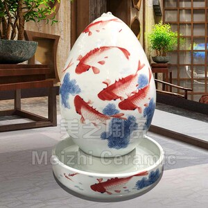 玄关水绘陶瓷加湿器花陶鸿运当头流手生财摆件循环水景瓶罐喷泉缸