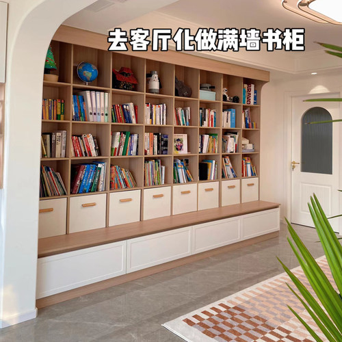 创意满墙书到客厅柜顶一体整墙图书馆书架大容量制定电视柜