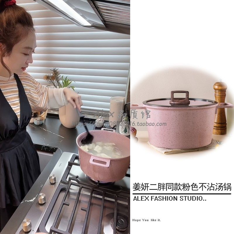 适妍款胖同二粉色汤锅陶瓷釉双耳蒸煮锅不粘锅电磁炉燃气灶姜用