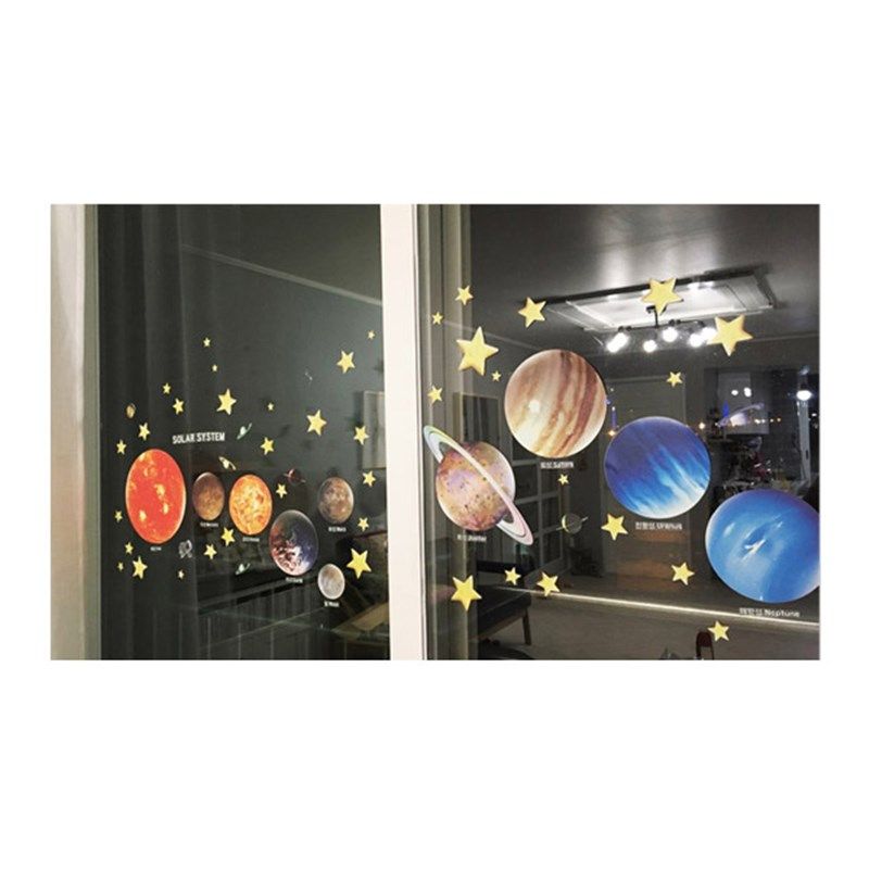 韩国夜光贴星球图太阳系银河星宇月夜星空墙贴纸星宙彩色亮光贴