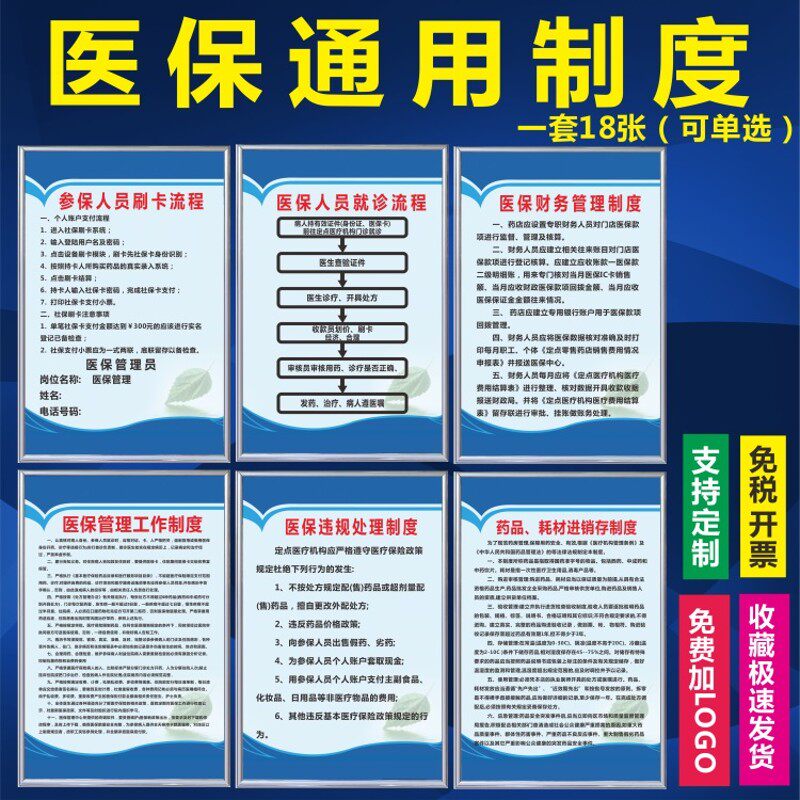 药医医保规章制度牌上墙 诊所店保管理 医保定点药店KT板度制定制