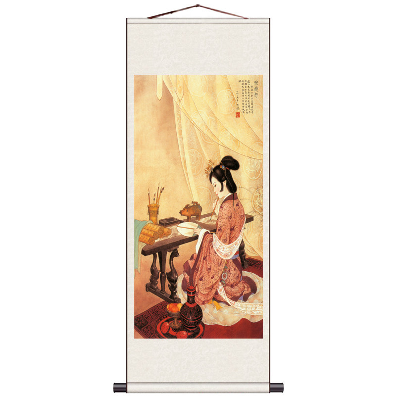 抚琴仕女作画仕妃杨贵女君昭王条幅人物挂画美女卷轴画影楼装饰画