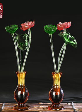 瓶教用品佛堂宝具供花 古法琉璃花佛供瓶 佛前莲花摆件