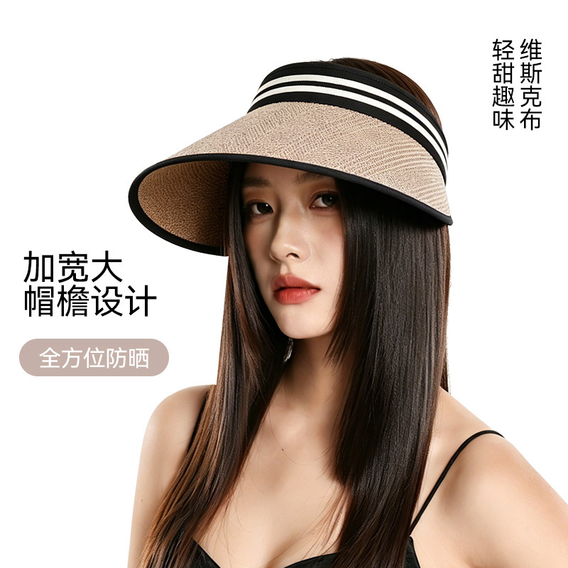 N&F新款空顶草帽女夏季大檐防晒帽条纹户外遮阳帽度假风太阳帽子