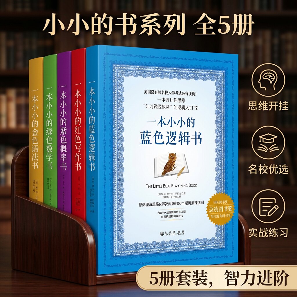【小小的书系列全5册】一本小小的蓝色逻辑书+一本小小的红色写作书+一本金色语法书+一本小小的紫色概率书+一本小小的绿色数学书
