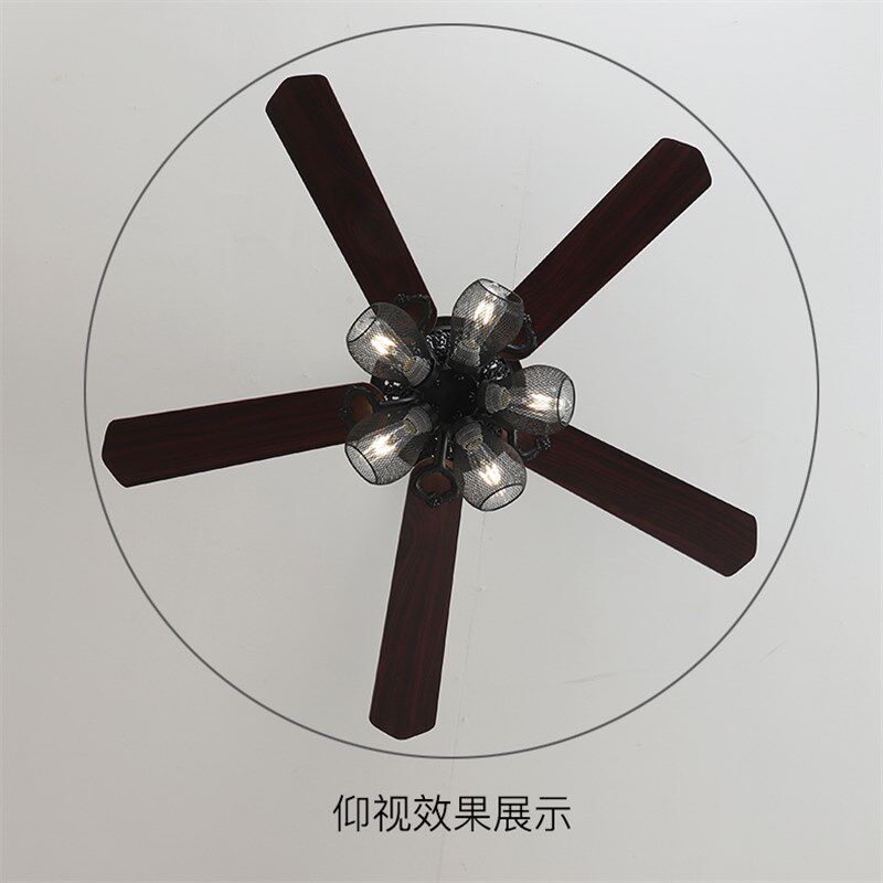 工业风复古变频静音吊扇灯餐厅卧室家用美式电风扇灯遥控铁叶木叶
