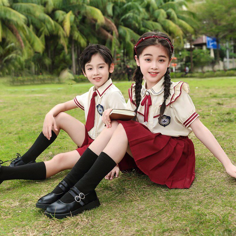 幼儿园园服夏季英伦风校服套装小学生夏装班服大班毕业照服装红色