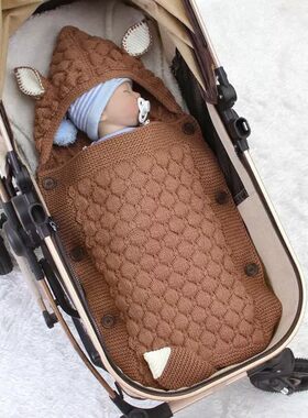 新款婴儿针织睡袋春秋款新生儿信封式防踢被包毯宝宝抱被0-10个月