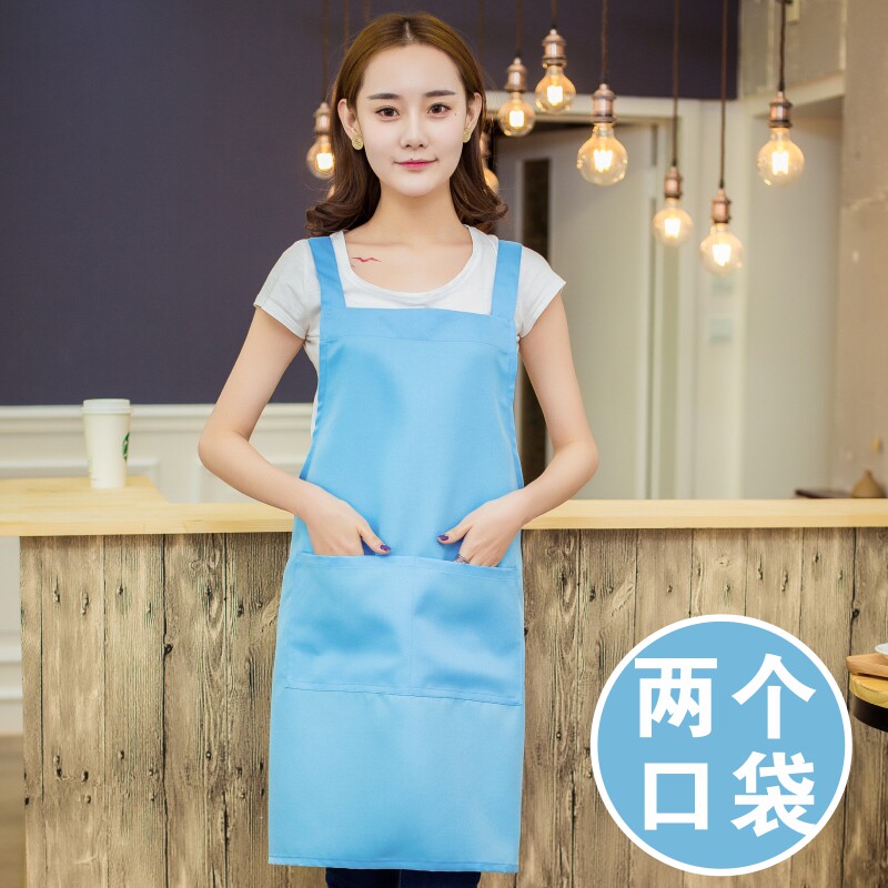 夏天薄款透气工作服鲜奶吧冷饮母婴店美妆店美容院家政围裙浅蓝色图片
