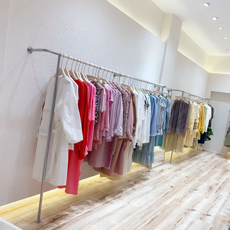 服装女装店展示架单杆银色挂衣架装上墙落地壁挂架童装店铁艺货架