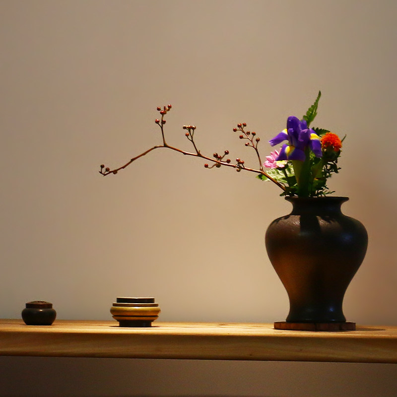 中式仿柴烧花瓶 美人肩花艺花瓶 中国风陶瓷花器 插花器皿软装花