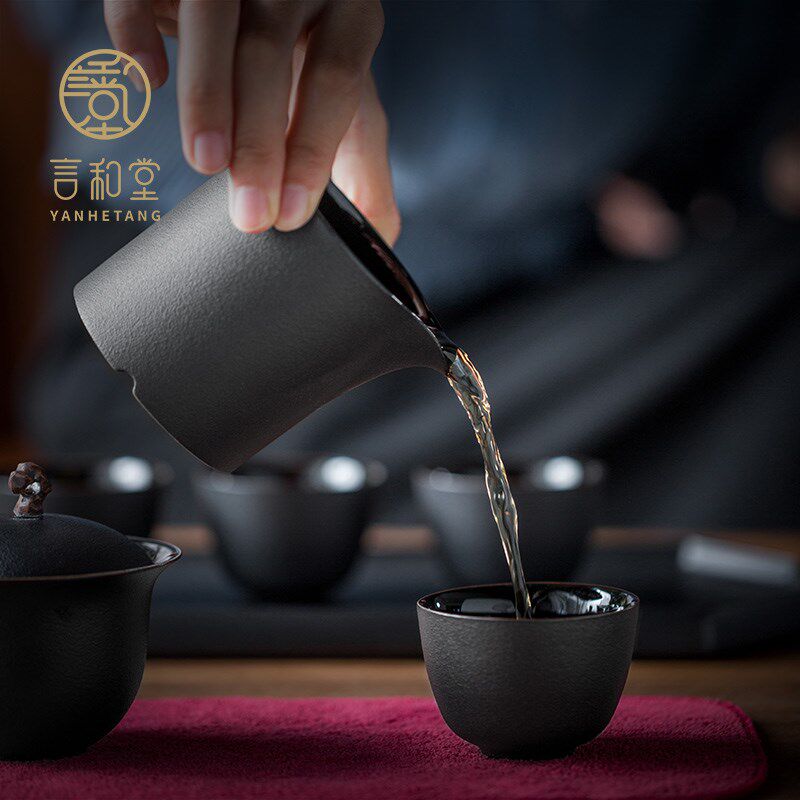黑陶单个公道杯公杯茶漏套装简约陶瓷大号茶海分茶器功夫茶具配件