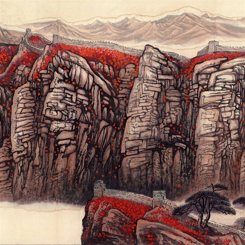 幽燕金秋图国画山水画带框客厅背景墙装饰画公司办公室大气挂画