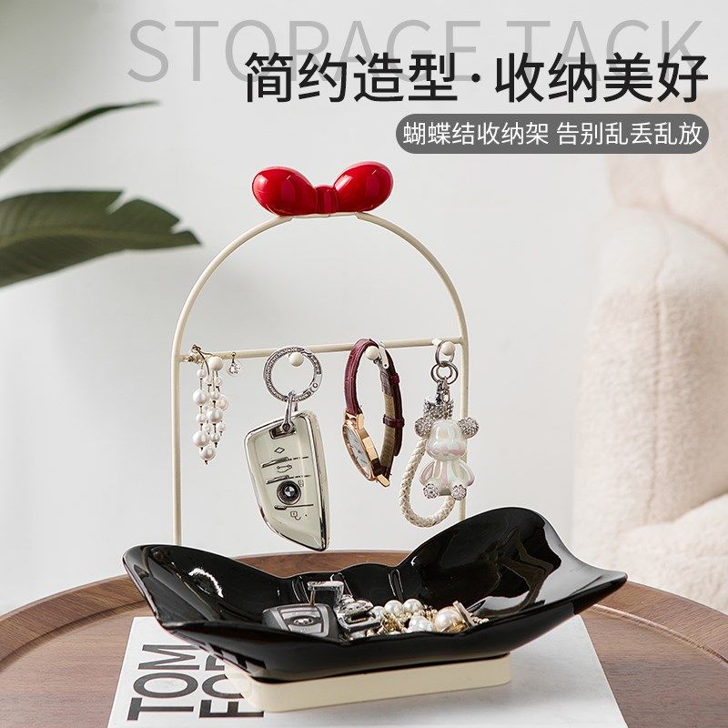 轻奢玄关置物架高级感入户进门口放钥匙挂收纳托盘摆件鞋柜装饰品