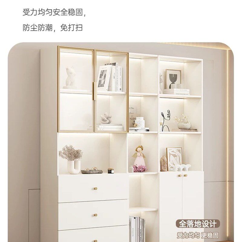 实木书柜书架组合家用客厅玻璃门展示柜简约书房储物柜定制