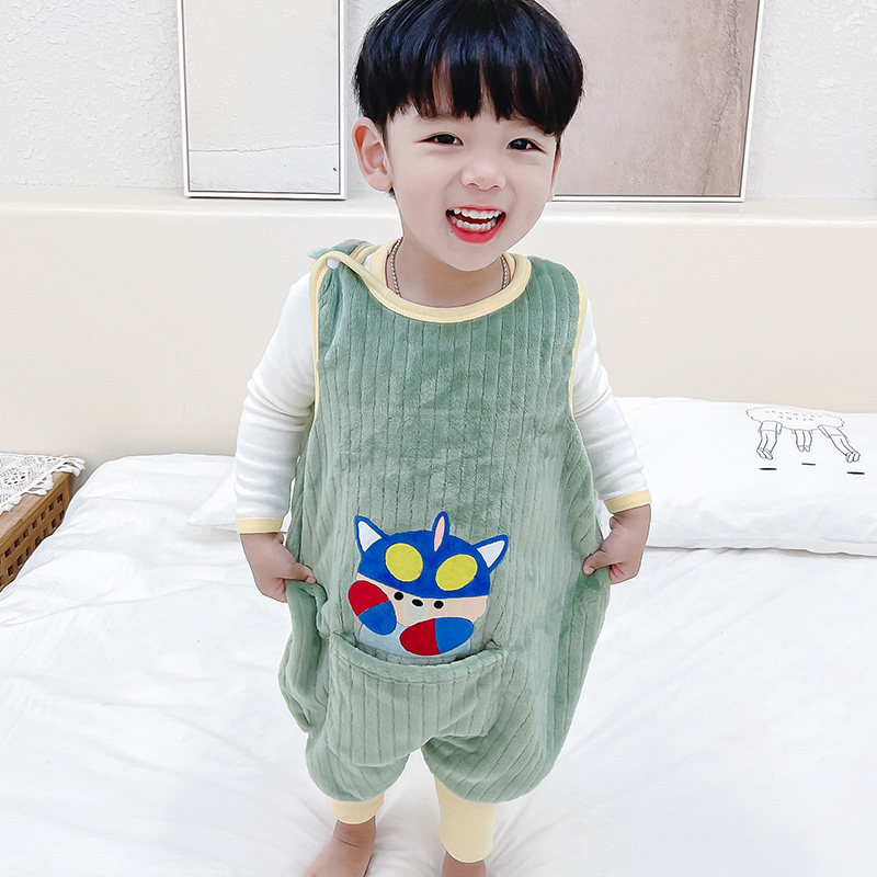 宝宝睡袋法兰绒分腿加厚秋冬季防踢被儿童婴儿无袖背心式马甲睡袋