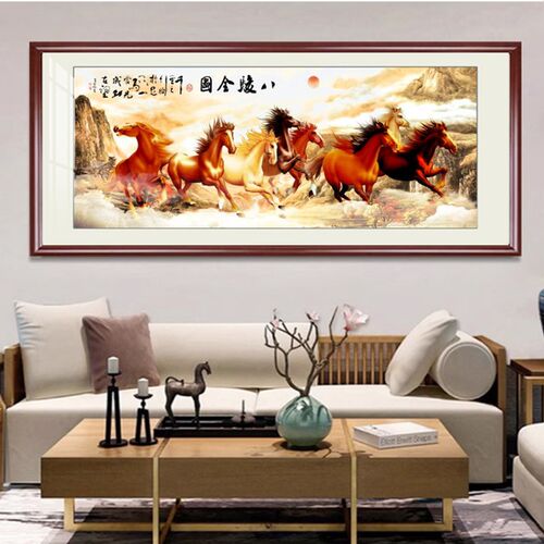 八骏图客厅挂画骏马图装饰画马到成功挂画墙壁画办公室国画装饰画