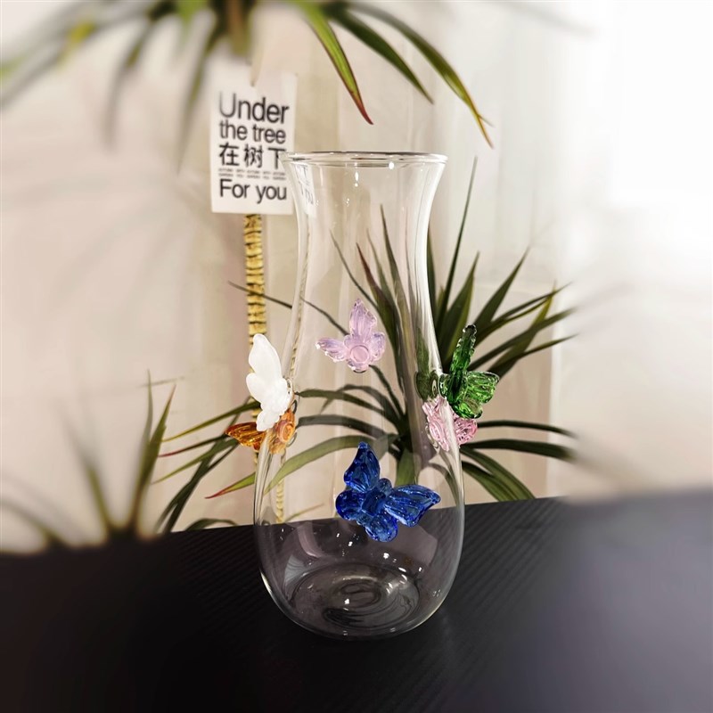 高颜值家用高硼硅玻璃蝴蝶花瓶家用插花器桌面摆件SQ