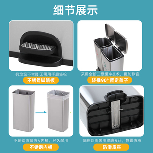 不锈钢分类垃圾桶脚踏式商用四方形组码医院物业外办大堂公共场合