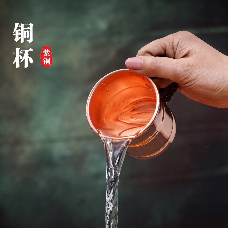 铜杯 铜水杯 纯紫铜茶杯纯铜手工加厚铜杯茶杯品茗杯个性复古铜杯