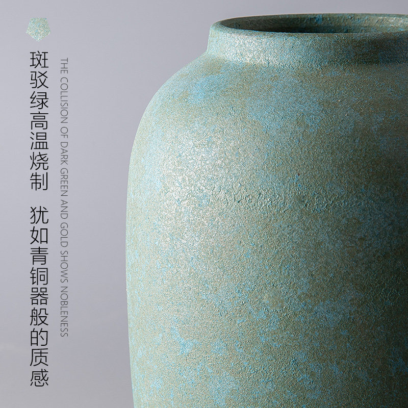 大口径花瓶复古摆件客厅插花玄关大肚子装饰禅意宽口新中式陶瓷