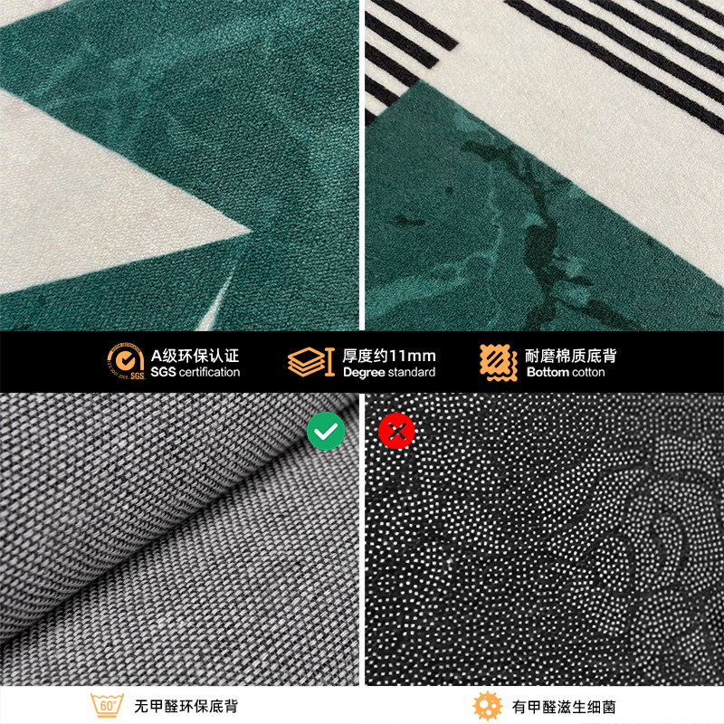 绿色复古地毯客厅法式轻奢花砖卧室床边毯北欧中古夏季地垫可擦洗