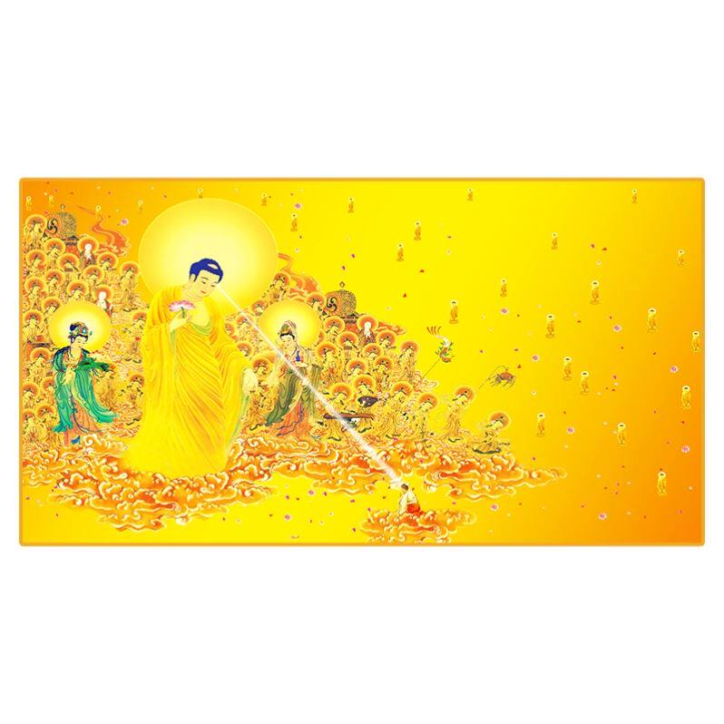 西方三圣接引图高清庄严晶瓷挂画接引图阿弥陀佛西方极乐世界接引