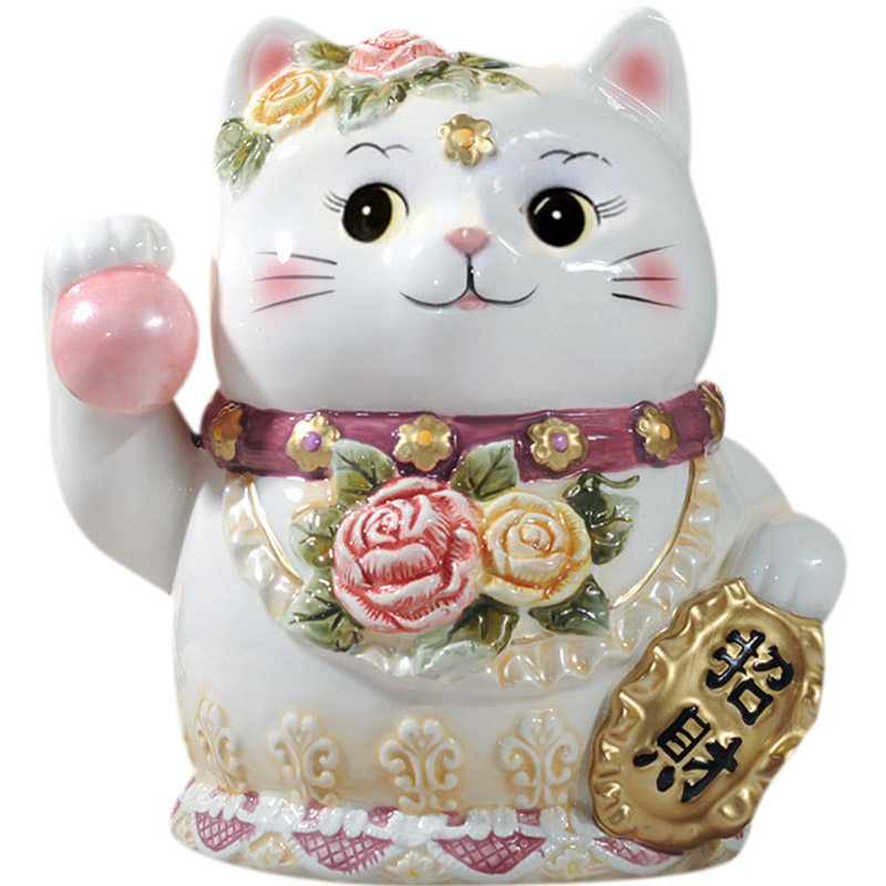 招财猫摆件陶瓷储蓄罐儿童存钱罐大号大眼猫储钱罐猫咪家居装饰品