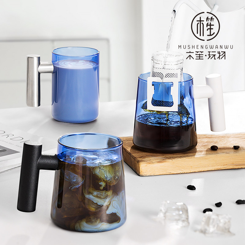 木笙玩物咖啡杯高档精致克莱因蓝马克杯玻璃水杯美式拿铁杯办公室