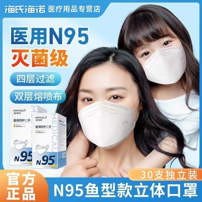 海氏海诺N95医用防护口罩鱼嘴型口罩成人儿童医疗级灭菌独立包装