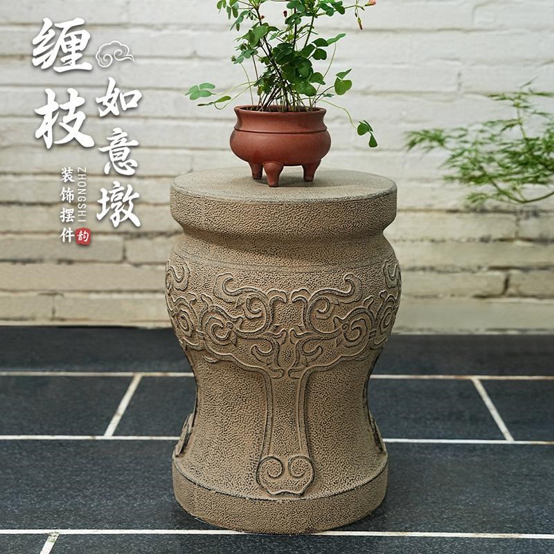 户外盆景架摆件仿古中式圆石墩子底座花园庭院高档花架人造石墩