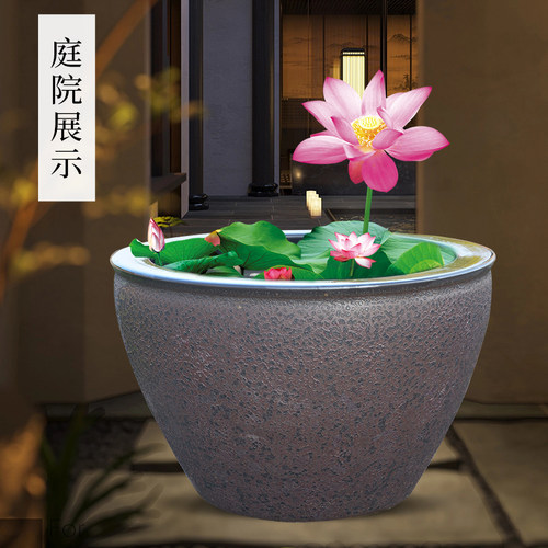 景德镇粗陶陶瓷鱼缸睡莲盆荷花大缸碗莲盆缸庭院仿石大水缸锦鲤缸
