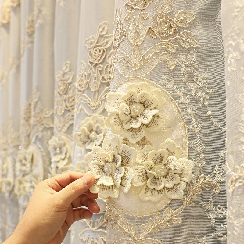 高遮光布纱双层浮雕绣花一体成品落地窗帘飘窗卧室定制灰色提花布