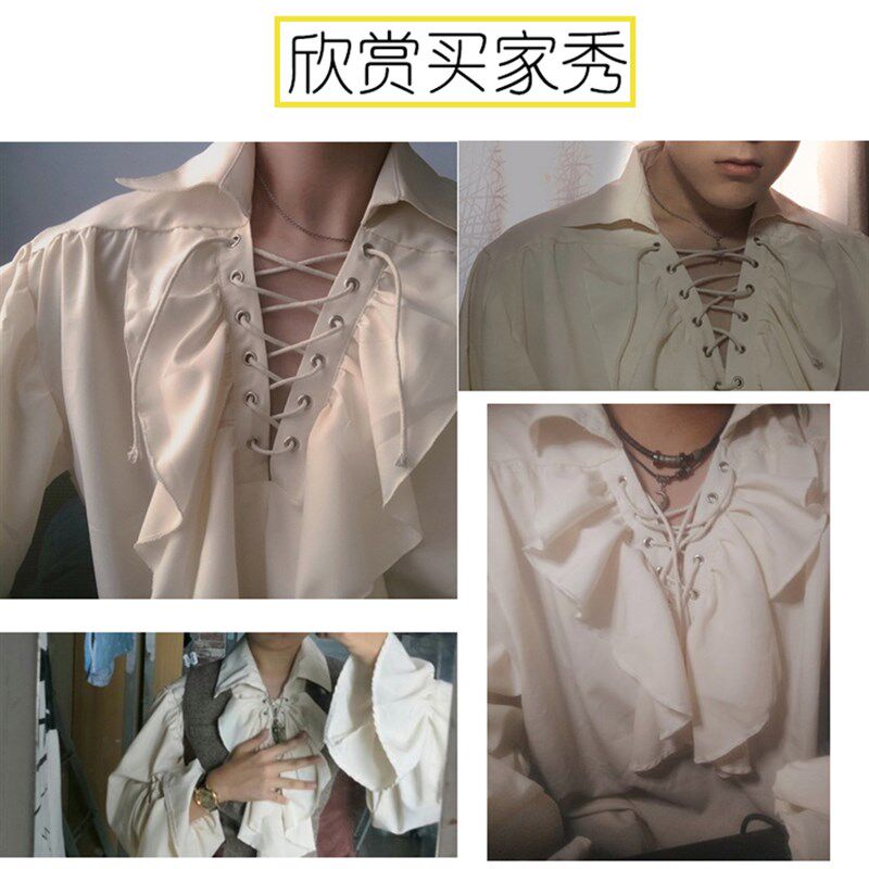 2020欧美新款中世纪COS服男士复古舞台演出服系带蓬蓬袖上衣衬衫