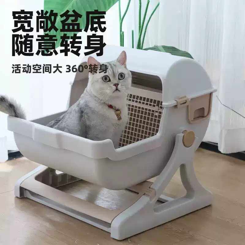 猫猫懒人半自动猫砂盆防外溅超大号猫咪厕所猫厕所手摇懒人猫砂盆