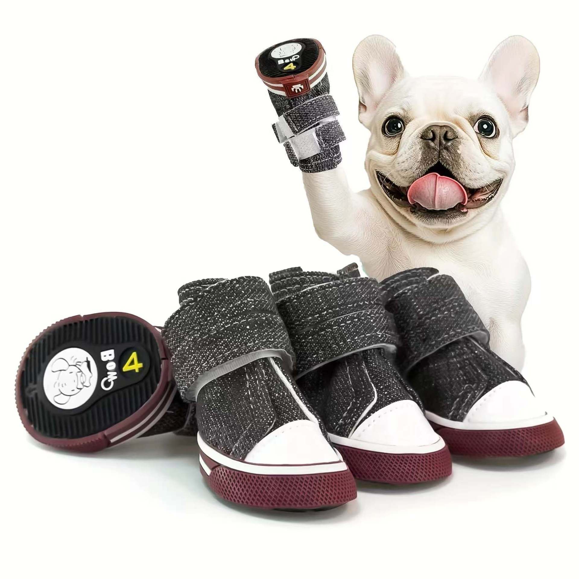 宠物鞋各犬型外出舒适透气休闲牛仔狗鞋狗狗鞋子一套4只宠物用品