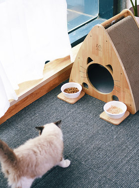 猫碗陶瓷单碗喵仙儿实木猫碗架猫咪可爱食盆狗饭盆宠物吃饭碗包邮