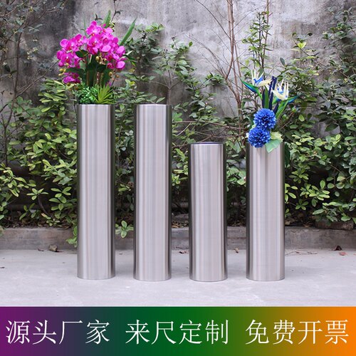 拉丝圆柱 小圆筒 绿植套盆 干花花插 花艺店 酒店商场 样板间配饰