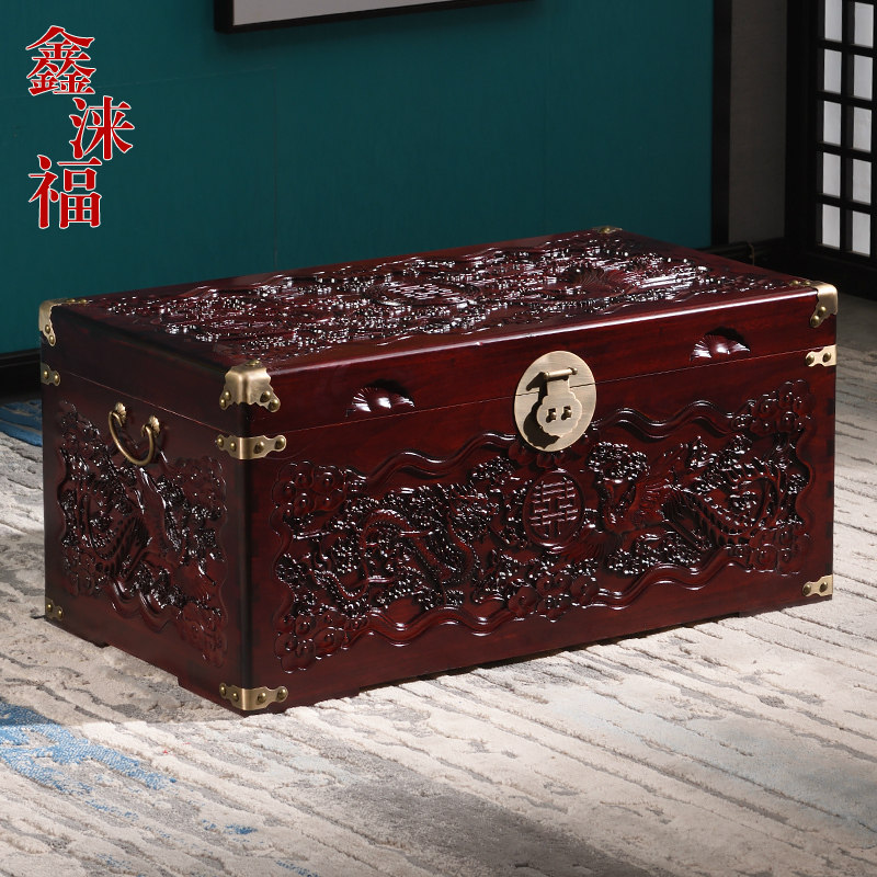 复古香樟木箱子实木陪嫁妆箱结婚箱收纳储物箱字画箱衣箱婚嫁木箱