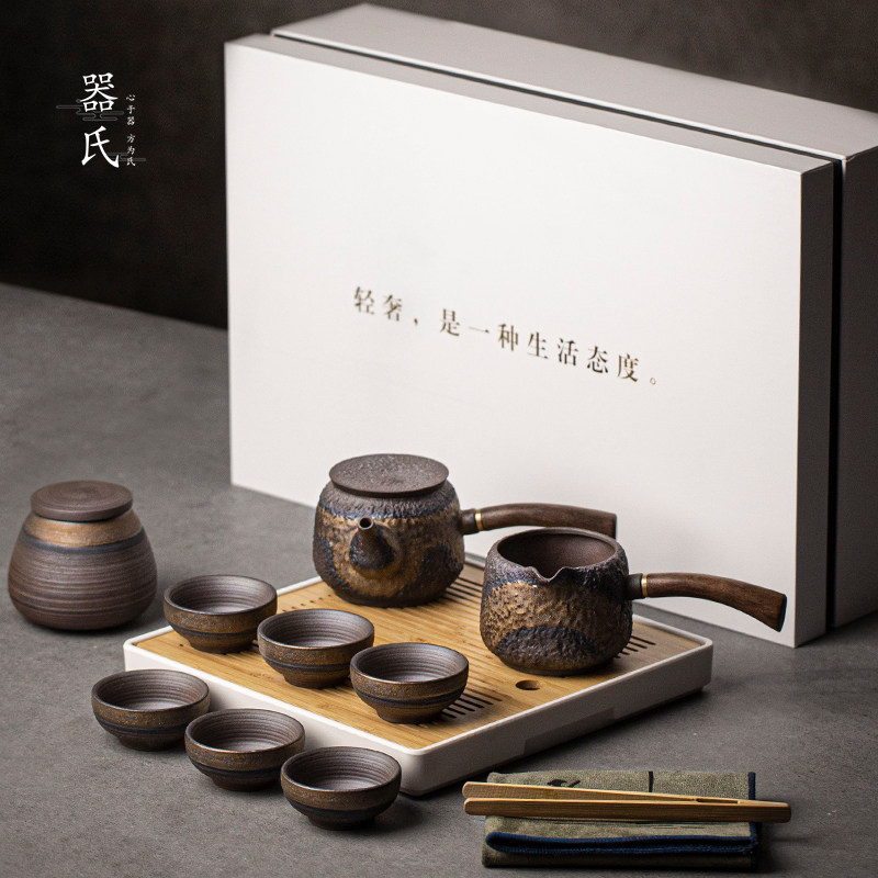 器氏陶瓷侧把壶功夫茶具套装家用简约储水干泡盘粗陶整套茶壶茶杯